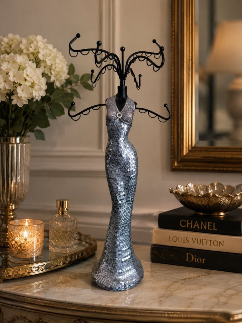 Glam Silver Dress-Form Jewelry Holder